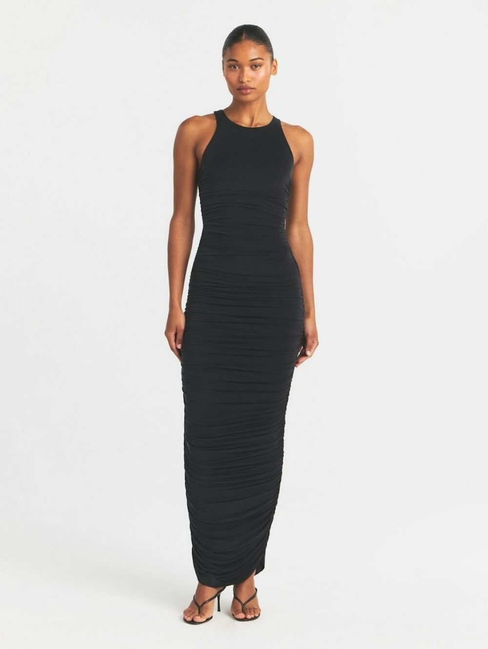Skims Cupro Jersey Long Ruched Dress OP-DRS-11915W Obsidian Size Medium